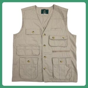 Orvis‎ Quilted Fishing Shooting Vest Men Large Khaki Tan Cotton Pockets Utility